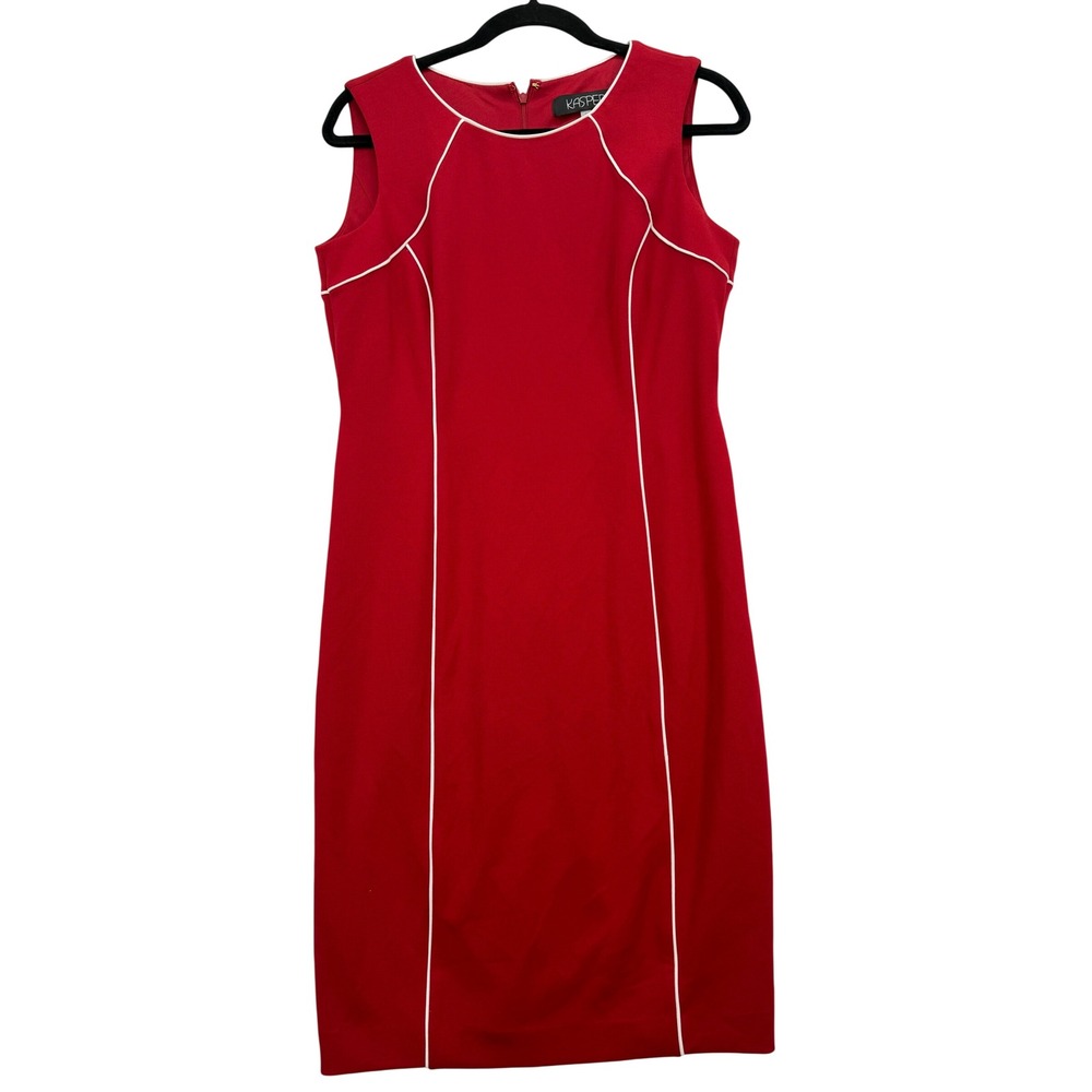 Kasper Sheath Dress Women Small New Red White Piping Sleeveless MSRP $99